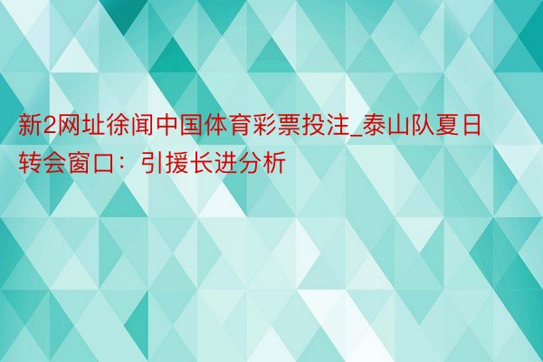 新2网址徐闻中国体育彩票投注_泰山队夏日转会窗口：引援长进分析